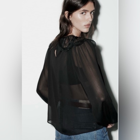Zara Organza Bib Collar Blouse - Picture 4 of 9